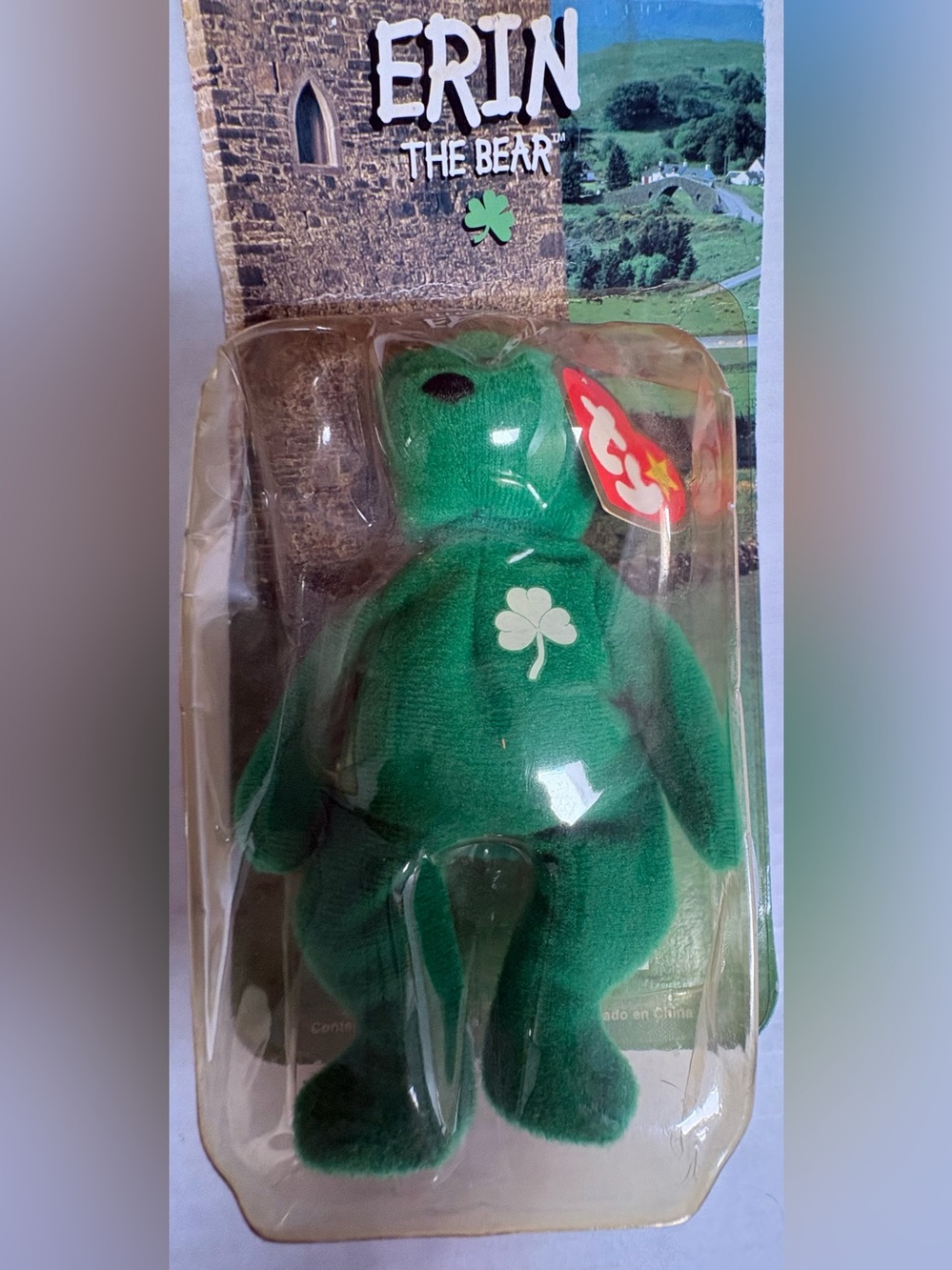 Ty Green Clover Bear Plush with White Shamrock